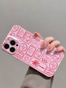 1 pieza Estuche duro para teléfono con protección completa, a prueba de agua, a prueba de golpes y resistente a los arañazos, compatible con iPhone 11/12/13/14/15/16 Pro Max, con diseño temático marino de estrella de mar rosa, concha y patrón geométrico perforado con acabado brillante