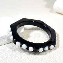 1pc Vintage Chic Tie Dye Black & White High-End Resin Square Geometric Bracelet, Elegant Women Bracelet Rings Party Holiday Accessory