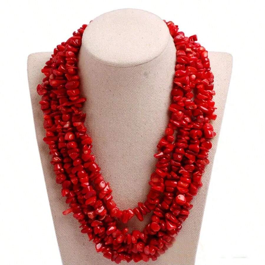 Handmade Assorted Chips Beaded Jewelry Multi Strands Cluster Statement Necklace For Women Gifts Rows Natural Green Chrysoprase Freeform Nugget Chip Stone Beads Necklace Multi Strands Necklace Jewelry For Lady - Gravel - View 1