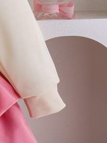 2pcs/Set Girls Stylish Cute Bow Rhinestone Long Sleeve Sweatshirt + Cake Skirt Outfit, Spring Autumn - Pink - View 4