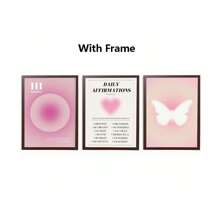 3 pièces - Affiche de gradient d'aura abstrait, art mural spirituel d'affirmation quotidienne rose, peinture sur canevas de papillon, décoration de salle esthétique, cadre en option