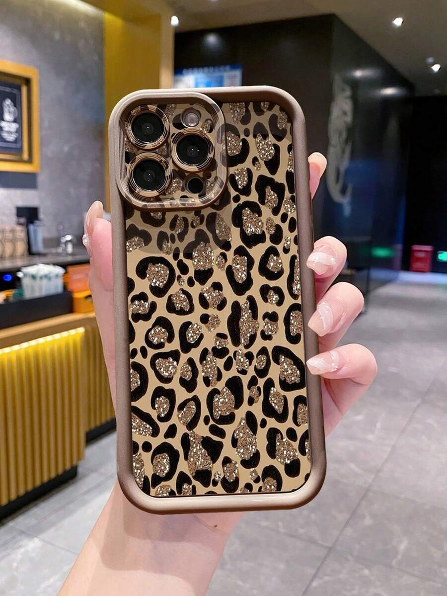 Cheetah, Leopard Print 1pc Pink Leopard Pattern Protective Phone Case Compatible With Apple/Compatible With Galaxy/Compatible With Infinix/Compatible With Redmi/Compatible With OPPO/Compatible With VIVO/Compatible With Realme/Compatible With Honor/Compatible With OnePlus Waterproof Shockproof Anti-Fall Scratch Resistant,International Version, Not The Domestic Version - Brown - View 1