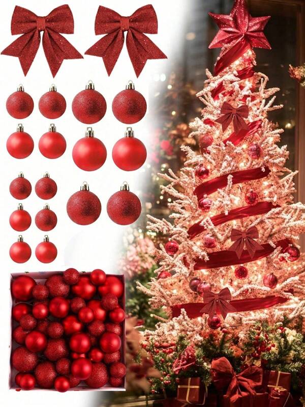 44pcs Shatterproof Christmas Ornaments, 3cm/6cm Metallic Finish Christmas Balls Decor, Creative Christmas Tree Decorations, Christmas Party Supplies, Suitable For Winter Home Decor And Holiday Celebrations, Party Favors, Christmas Party, Halloween Decoration, Holiday Decor, Party Gift, Fun Christmas Party Decorations, Merry Christmas, Happy New Year, Christmas Decorations, Perfect Christmas Gift For Friends