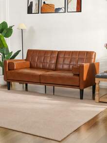 Liomindar 70" Mid Century Modern Couch, Faux Leather Sofa, Couches For Living Room, Bedroom & Office - 棕色 - 查看 6