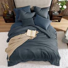 Queen Comforter Set - 7 Pieces Comforter Queen Size, Soft Solid Bedding Set For All Season, Textured Bed In A Bag With Sheets, Pillowcases & Shams (Navy Blue, 90''x90'') - Navy Blue - View 10