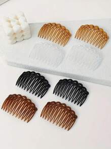 3pcs Vintage Woven 11-Tooth Deep Coffee Plastic Hair Comb, Octagonal Side Comb