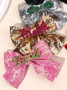 1 件女童定制名字闪光发饰，定制纯色亮片蝴蝶结鳄鱼夹，闪亮个性发夹，定制文字蝴蝶结礼品发夹，儿童发饰