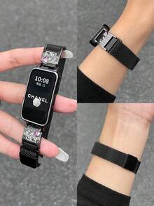 Watch Bands For Women Man,Stainless Steel Mesh Loop Magnetic Clasp Compatible With Huawei Band 10/9/8/7/6 Honor Band 10/9/7/6 NFC, With Sumsung Galaxy Fit 3,With Mi Band 10/9/8/7/6/5/4/3/NFC - Black - View 10