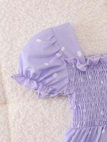Baby Girls' Casual Square Neck Puff Sleeve Mini Dress, Spring/Summer Gift & Party - Purple - View 4