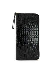 Nova Carteira Longa com Desenho de Casal Neutro em Forma de V e Padrão de Losango em Couro PU, com 3 Camadas Interiores, Compartimento com Zíper e Alça de Pulso. Carteira Feminina da Moda com Borla, Ótima para Compras, Encontros e Presentes para Homens. Carteira, Porta-Moedas, Carteira com Alça de Pulso