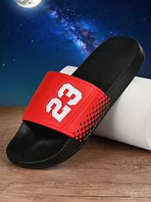 Youth, Campus Student Boy & Girl Indoor Slippers, Bathroom Slippers, Outdoor Beach Slippers, Pool Slippers, Rainy Day Slippers, Soft & Comfortable, Non-Slip Sole, Slippers, Slip-On Sandals, Lucky Number (23) - Red - View 3