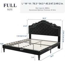 Full Size Platform Bed Frame With Adjustable Velvet Tiara Headboard, Upholstered Diamond Button Tufted, Wood Slats Support, No Box Spring Needed, Black - Negro - Ver 2