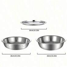 3 件套不锈钢厨房备餐套装：集成磨碎器、多功能滤网和带排水系统的搅拌碗，用于清洗、切片水果、蔬菜和奶酪 - 彩色 - 查看 8
