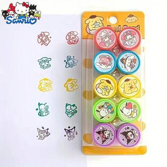 Sanrio 10 stuks schattige katten-, melodie- en Kuromi-ontwerp kleurrijke plastic stickers, geschikt als bedankjes, briefpapier en creatieve beloningen, stickers voor bedankjes | leuke designstickers | duurzame plastic stickers, karakteraccessoires