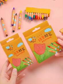 8/12支儿童卡通郁金香蜡笔不脏手美术油画棒涂鸦文具套装幼儿园奖品 - 彩色 - 查看 2