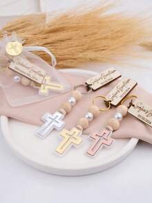 个性化洗礼十字架钥匙扣，宾客礼品，定制洗礼纪念品，圣餐纪念品。可定制文字十字架。适用于复活节、洗礼、周岁生日/葬礼、生日派对、婚礼装饰纪念品，防水防霉，时尚可爱。永恒的爱 - 彩色 - 查看 9