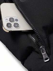 男士冬季拉链口袋保暖内衬背心，保暖内衬外套 - 黑色 - 查看 6