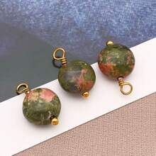 2 piezas Colgantes de piedra natural redondos y planos Encantos de piedra natural de acero inoxidable para hacer pendientes, collares, pulseras y joyería de 9x12mm