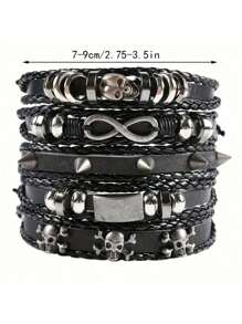 Juego de 6 piezas/12 piezas/18 piezas de pulseras vintage estilo minimalista punk para hombre