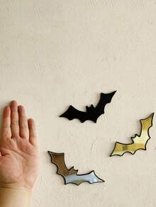 1 件/3 件万圣节蝙蝠墙饰，黑色镜面木制万圣节装饰，恐怖房间装饰，艺术秋季家居装饰，万圣节派对墙面装饰