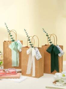 50 Sets Wedding Welcome Bags For Guests Bulk Wedding Paper Gift Bags With Handle Faux Eucalyptus Stems Chiffon Ribbon Thank You Cards For Baby Shower Church Bridal Party Favor - Nhiều màu - Xem 6