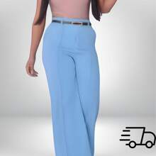 Pantalona Feminina Tecido Leve com Cinto Confortável Estilosa Verão: AZUL BEBÊ