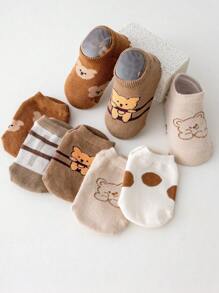 5 Pairs Of Cartoon Anti-Slip Socks For Toddlers & Babies, Indoor Crawling/Walking Socks