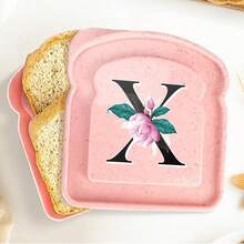 1 pieza Caja de almuerzo portátil con tapa con forma de tostada, caja de sándwich con pan tostado, contenedor de alimentos con patrón de letra creativo, cajas de aperitivos para cocina, picnic al aire libre, caja bento de gran capacidad - Rosa - Ver 103