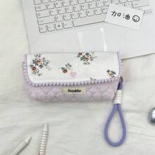 Personalized Quilted Pencil Case, Cute Quilted Aesthetic Stationery Pouch, Colorful Floral Pen Holder, Soft Bag Gift For Girls