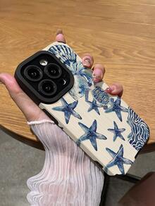 1pc New Blue Shell Pattern Classic Anti-Drop Soft Leather Phone Case Compatible With IPhone And 17/17 Air/17 PRO/17 PRO MAX - Multicolor - View 5