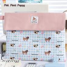 2025新款夏季可爱格子狗纽扣文件夹袋，便携式A4学习用品收纳袋，学校用品，返校 - 彩色 - 查看 8