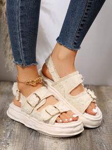 Gold Plateausandalen für Frauen, modische vielseitige Sportsandalen - Beige - Übersicht 4