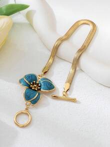 1 件夏季蓝色油滴 3D 魅力花卉脚链，带度假风格，适合女士