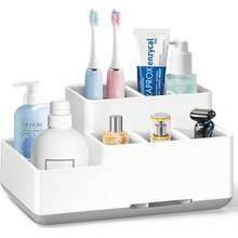 Estilo7CDXD Portacepillos De Dientes De Viaje, Desmontable 3 En 1, Estuche De Cepillo Para Polvo De Dientes De Viaje, Compartimento Organizador De Encimera De BañO, Bandeja Organizadora De Cambiador, CajaVersióN Mejorada - Blanco - Ver 2