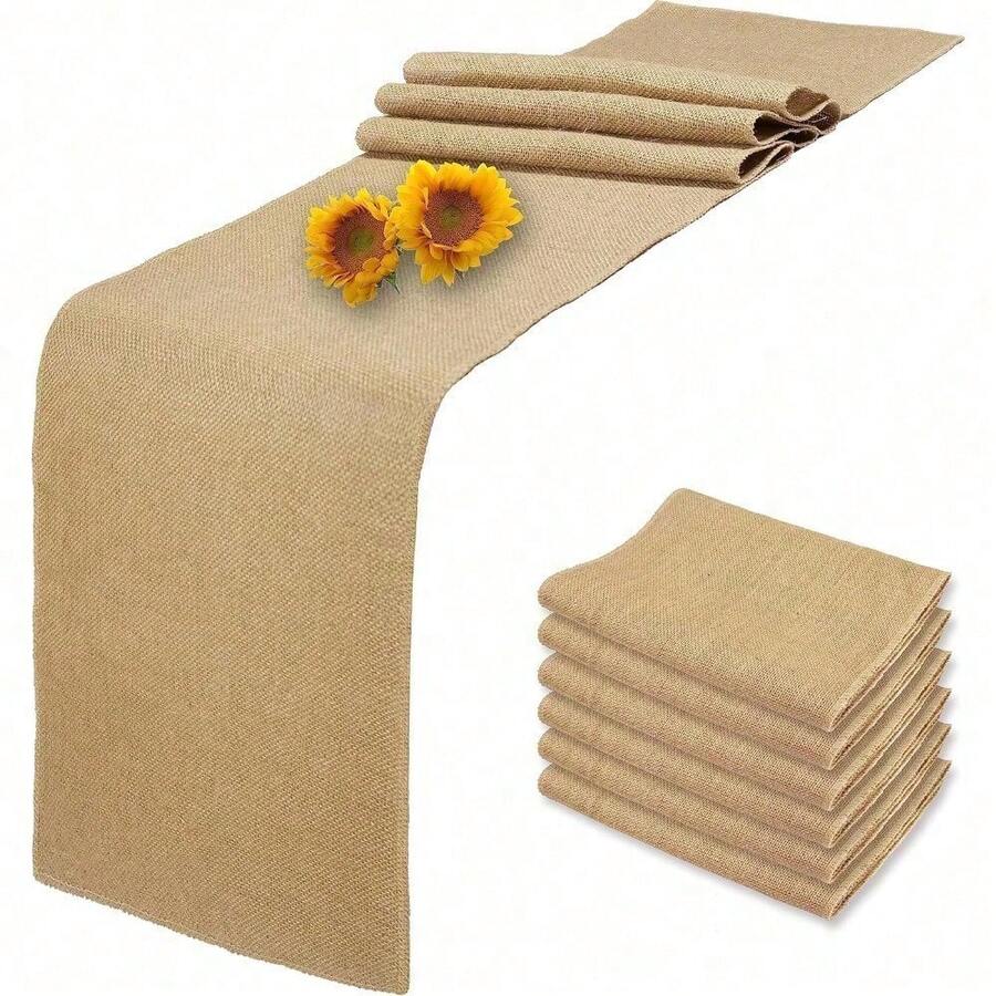 6 Pack Natural Burlap Table Runners,12 X 72 Inch Rustic Jute Table Runner And Placemats Bulk For Western Wedding Table Decorations,Farmhouse Style Party,Holiday,Kitchen Coffee Table Decor Cover - 6 Pack 12x72inch - View 1