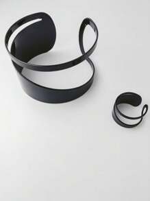 1 Set Minimalist Versatile Geometric Hollow Line Bracelet & Ring Jewelry Set, Best Gift For Vacation