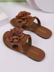 2025 Dép đi biển chống trượt thời trang ngoài trời hoa lớn mới đa năng Dép đế bằng ngọt ngào - màu nâu - Xem 5
