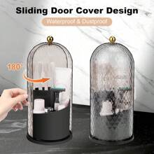 Toothbrush Holders With Sliding Lid, Rotating 3 Slots Bathroom Organizer Countertop, Tooth Brush Toothpaste Holder Bathroom Counter Stand Caddy For Vanity Makeup Brushes Holder (Black)