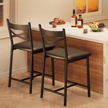 Bar Stools Set Of 2 / Set Of 4, Upholstered Bar Chairs With Back And Metal Legs, Counter Height Barstools For Kitchen Island, Faux Leather Cushion, Easy Assembly - Black - View 2
