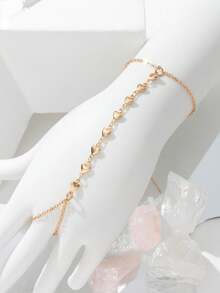 1pc Versatile Minimalist Fashion Metal Chain & Heart Decor Finger Ring Bracelet - Gold - View 3