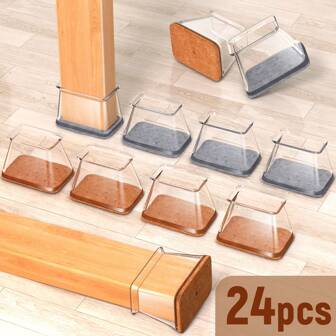 24pcs Chair Leg Floor Protectors Felt Silicone Rectangle Chair Leg Protectors For Tile Wood Floor Felt Furniture Pads Silicone Caps,2 Colors Are Available