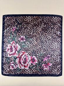 1 Stück Damen Blumen und Leopard Muster Quadratischer Schal, elegantes Halstuch Bandana, Satinschal als Haraccessoire