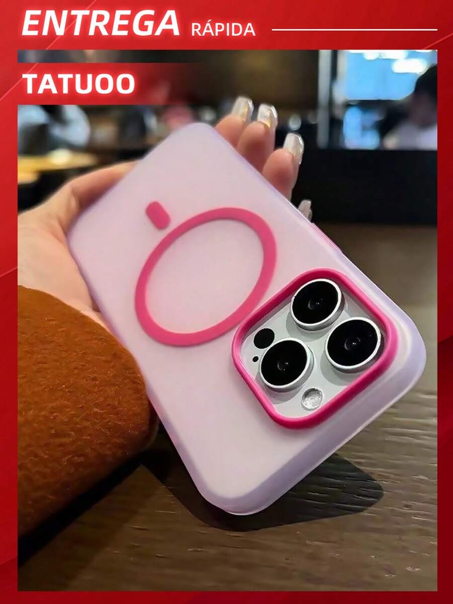 1PC Jelly Color Matte Magnetic Phone Case, PC+TPU Shockproof Hard Shell, Compatible With IPhone11/12/13/14/15ProMax - Pink - View 1