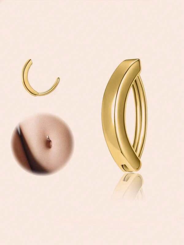 1 Piece Of 316L Stainless Steel Vacuum Electroplated Gold, Sexy Belly Button Buckle, Universal Shiny Belly Button Nail, Body Piercing Accessory, No Allergens, Harmless To The Human Body, 14G Size, Inner Diameter 10MM And 12MM, Suitable For Piercing Jewelry In Multiple Parts Such As Lip Rings