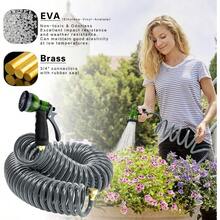 Coil Hose 25FT EVA Coil Garden Hose With 3 4'' Brass Connector Coiled Water Hose Lightweight And No Kink Includes 7 Patterns Spray Nozzle For Outdoors Lawn Watering Car Washing - 灰色的 - 查看 2