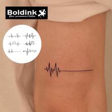 Boldink Electrocardiogram & Heart Design Temporary Tattoos | Creative Heartbeat Line Couples Tattoo Set | Waterproof Wrist Collarbone Sticker, Non-Permanent - Black - View 4