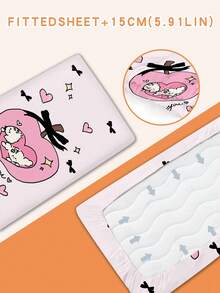 甜美粉红苹果儿童床笠 - 110克厚，1件带蝴蝶结和心形 - 彩色 - 查看 5