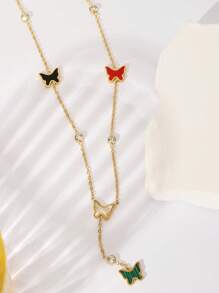 2025 New Elegant Rhinestone Butterfly Pendant Necklace, Delicate Fashionable Korean Fresh Style Necklace Suitable For Women Daily & Beach Vacation