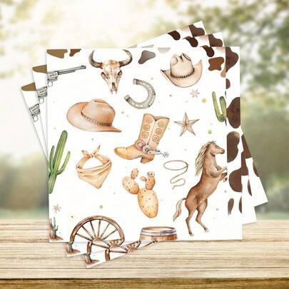 20 piezas/40 piezas/60 piezas Servilletas de papel con tema de vaquero occidental, servilletas desechables para el almuerzo/cena para baby shower, fiesta de cumpleaños, suministros para fiestas con tema del Lejano Oeste