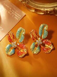 1 Par de Brincos Vintage Estilo Grande Flor Pendente, Brincos Elegantes Retrô Palácio para Mulheres, Inspirado em Pintura a Óleo Europeia